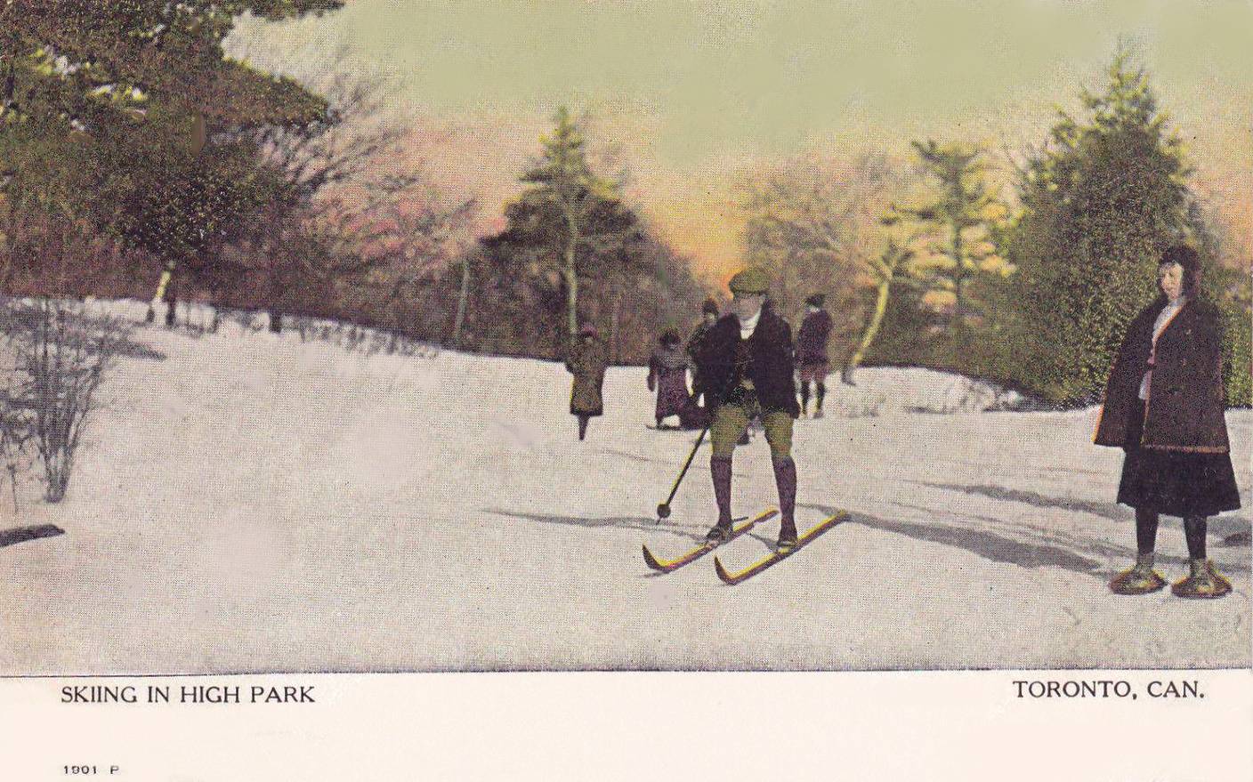 AA POSTCARD - TORONTO - SKIING IN HIGH PARK - TINTED -1901