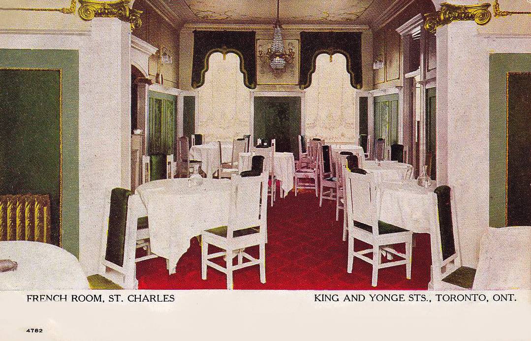 AA POSTCARD - TORONTO - ST CHARLES HOTEL - KING AND YONGE - FRENCH ROOM RESTAURANT INTERIOR - TINTED - c1910