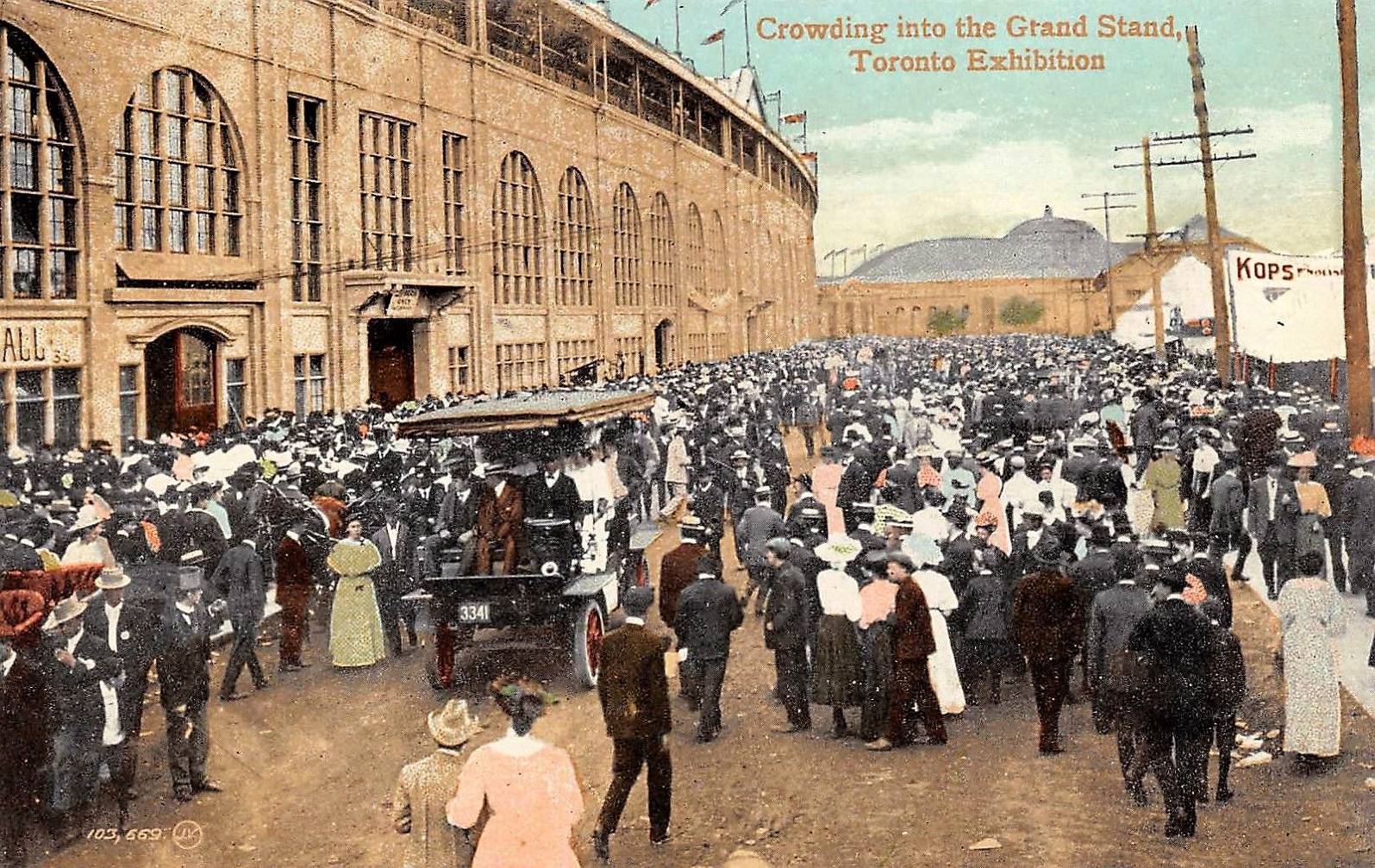 xx postcard - toronto - exhibition - the grand stand entrances - big crowd - tinted - c1910
