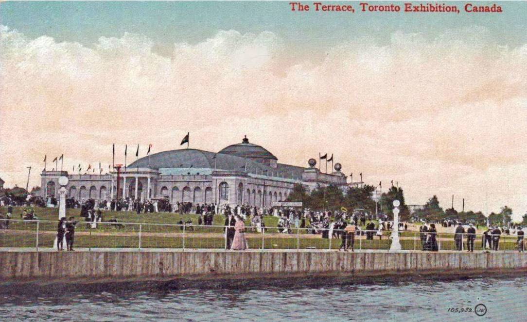 xx postcard - toronto - exhibition - the terrace - by lake ontario - people walking - tinted - 1910s