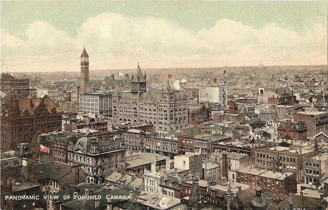 xx postcard - toronto - panoramic aerial view of the city - tinted - 1907